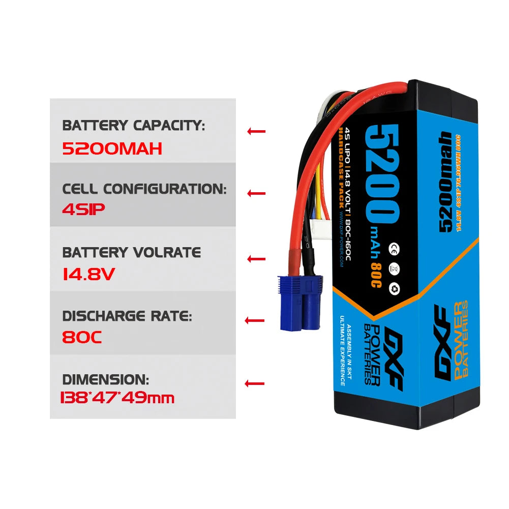 2PCS DXF battery 3S Lipo 11.1V 11.4V 5200mah 6200mah 7200mah 8000mah 9200mah 6750mah 80C 100C 130C with EC5 XT90 T for RC Car