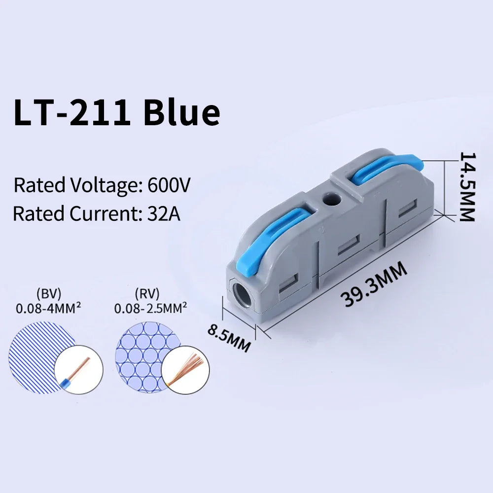 10 pcs LT-211 Quick Terminal Block 1 in 1 out 0.08-4mm² sq. freely combinable and reusable Hard and soft wires