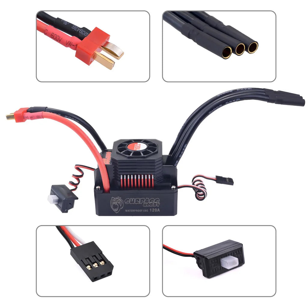 Surpass Hobby KK 3650 Combo Waterproof Brushless Motor 7700/6900/4500/3600/3100KV 3.175mm Shaft w/ 60A/120A ESC for 1/10 RC Car
