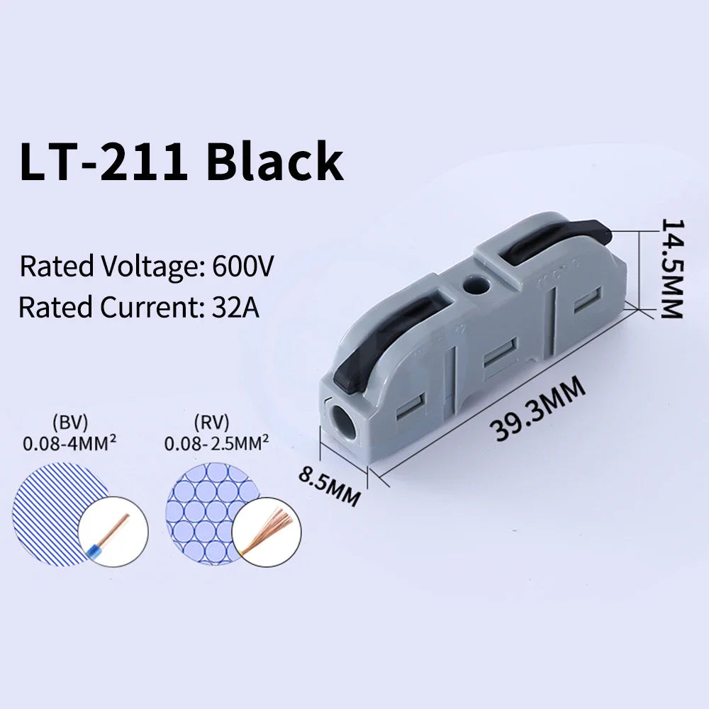10 pcs LT-211 Quick Terminal Block 1 in 1 out 0.08-4mm² sq. freely combinable and reusable Hard and soft wires