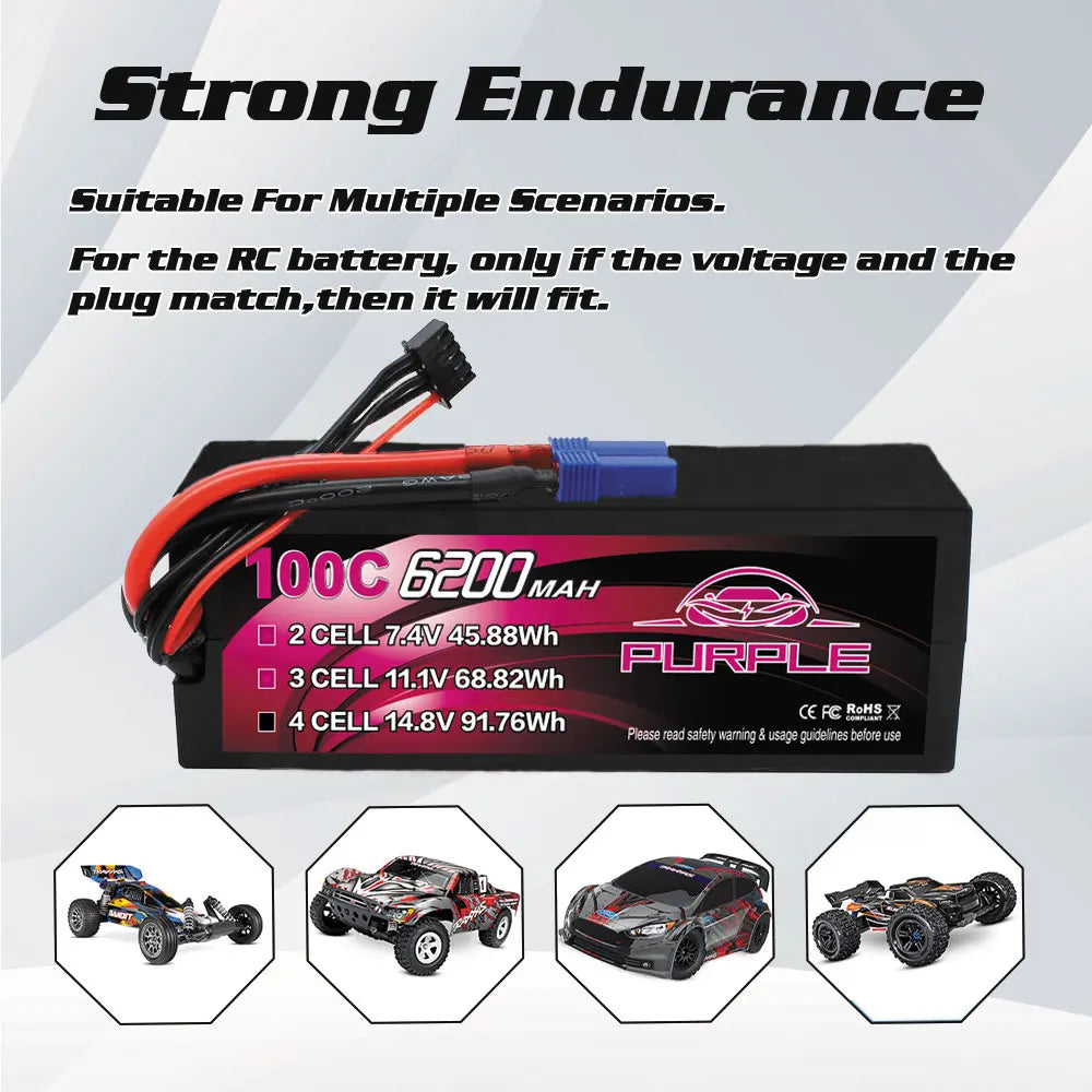 4S 14.8V Lipo Battery 6200mAh 100C Hardcase with EC5 Plug For RC Car Boat Vehicles Truck Tank Truggy Buggy Racing Hobby