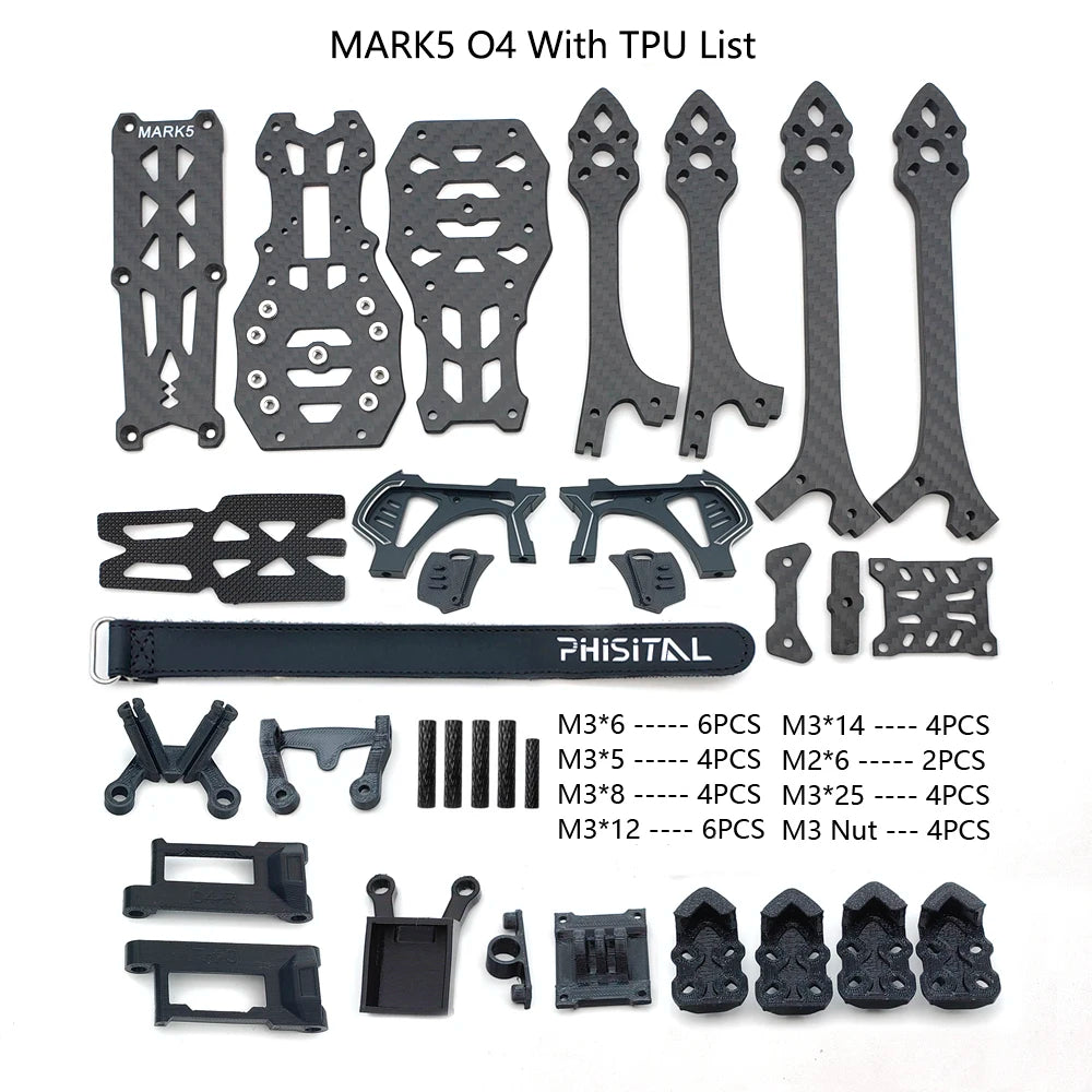 PhiSital Mark5 O4 Pro FPV Frame Kit  X/DC Vesion 5inch Carbon Fiber Quadcopter Racing Drone for RC freestyle DIY parts