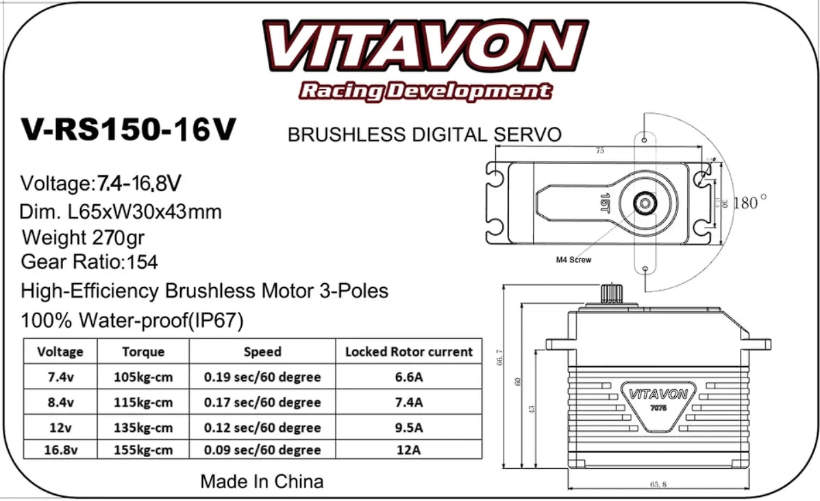 VITAVON 7075 Aluminum Servo150kg15T Brushless Digtal Servo Metal Gear Steering Brushless Servo For RC 1/5 Car Losi 5ive-B 5T