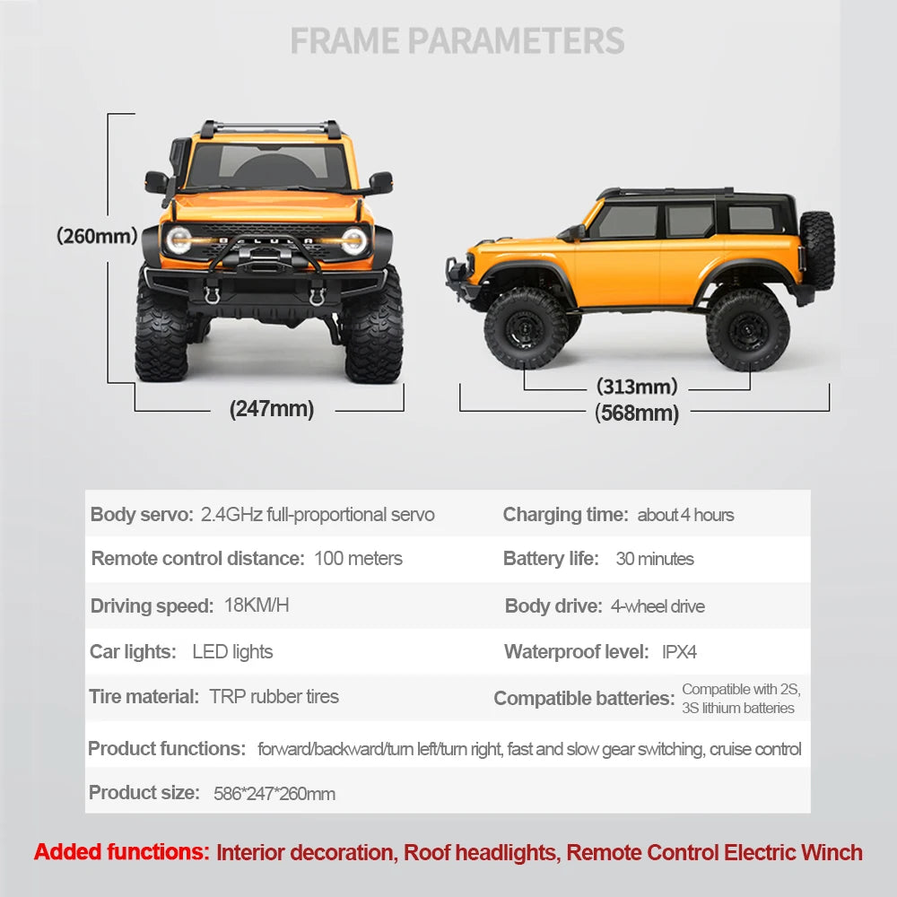 RC Crawler 1/10 Rc Car 4WD RTR HB R1001 with LED 2.4G Electric Remote Control Rock Buggy Off-road Vehicle Rc Cars for Adults