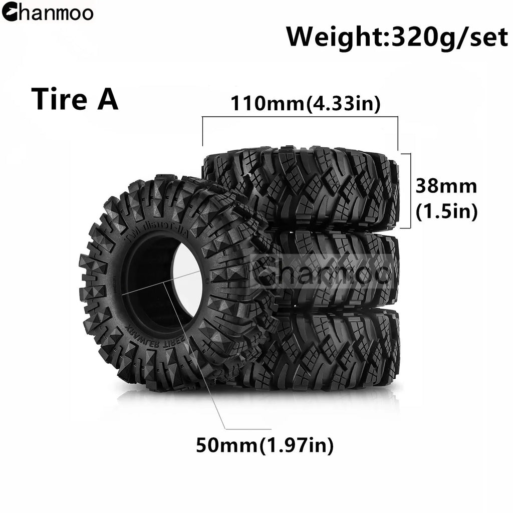 1.9in Crawler Tires Rock Wheels Mud Tyre for 1/10 Scale RC Car Axial Traxxas SCX10 II III TRX4 RC4WD D90 YK4102 Gen8 Redcat