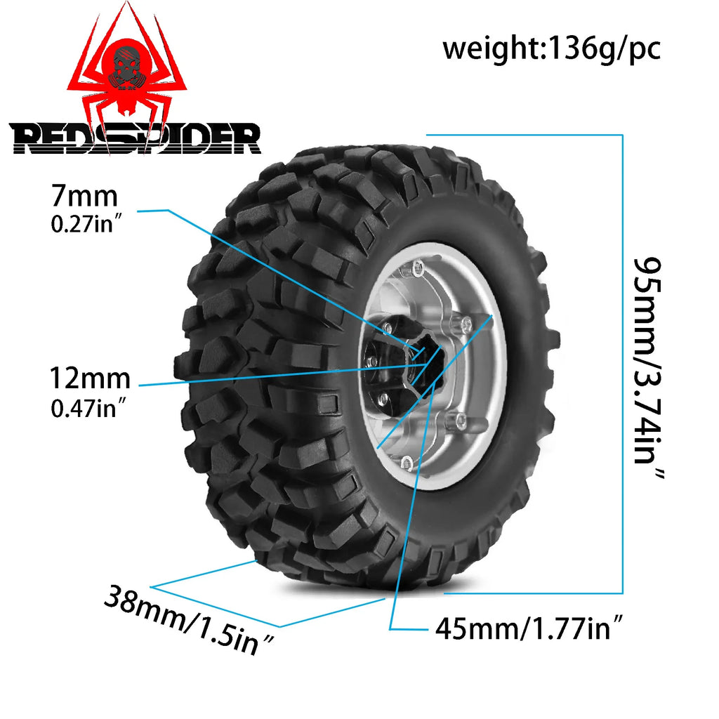 4pcs 1.9" Rubber Tires Beadlock Wheels Rims for 1/10 RC Crawler Car Traxxas TRX4 Axial SCX10 90046 90047 MST HSP Redcat Gen8