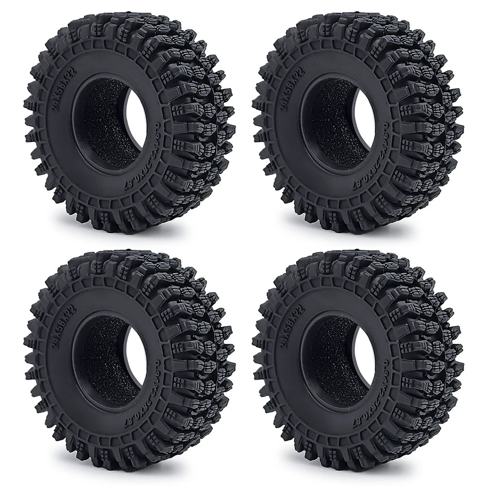 YEAHRUN 4Pcs 1.0inch Soft Rubber Wheel Tires 50/54/58/62/64/65mm for TRX-4M 1/18 Axial SCX24 1/24 RC Crawler Car Upgrade Parts