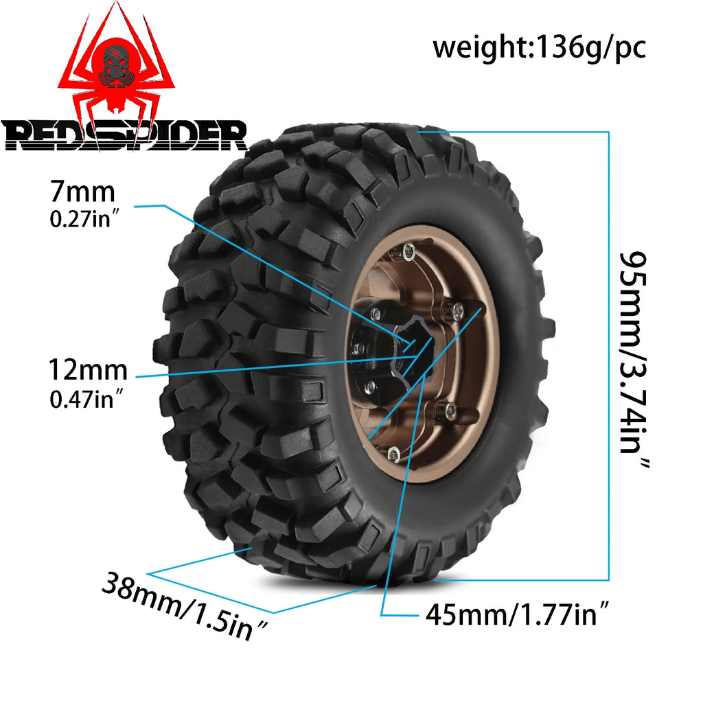 4pcs 1.9" Rubber Tires Beadlock Wheels Rims for 1/10 RC Crawler Car Traxxas TRX4 Axial SCX10 90046 90047 MST HSP Redcat Gen8