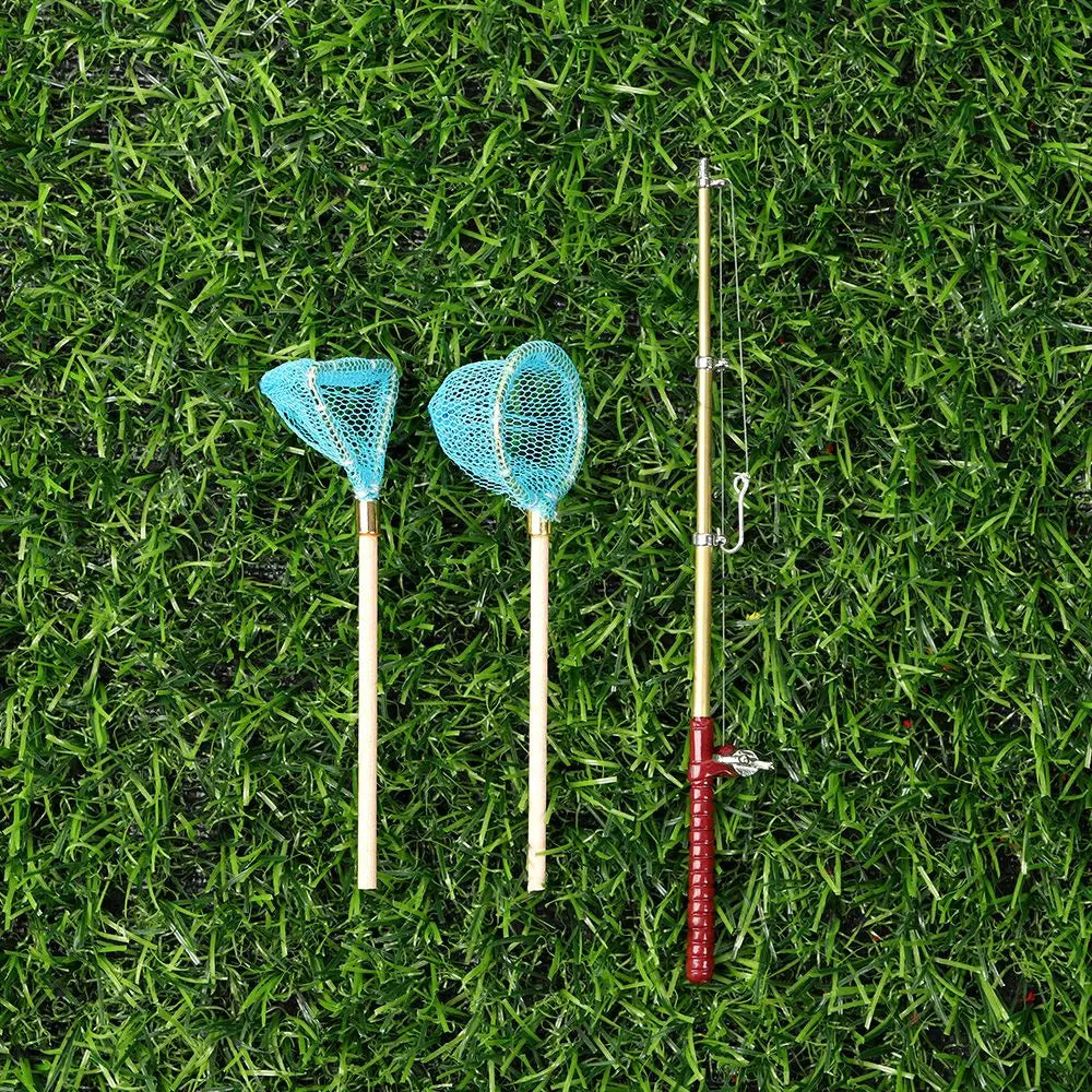 1:12 Miniature Fishing Rod Fish Pole Trammel Net Dollhouse Decoration Doll Accessories Scene Model Micro Landscape Fairy Garden