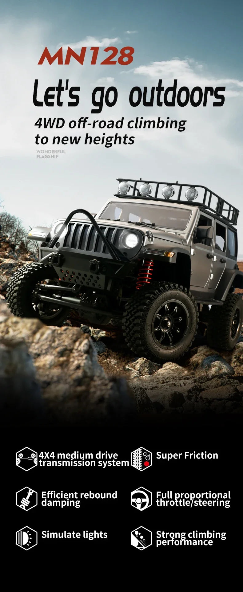 MN MODEL MN128 RC Crawler 4x4 Car 2.4G Climbing Buggy Professional with LED Light Full Scale Remote Control Cars