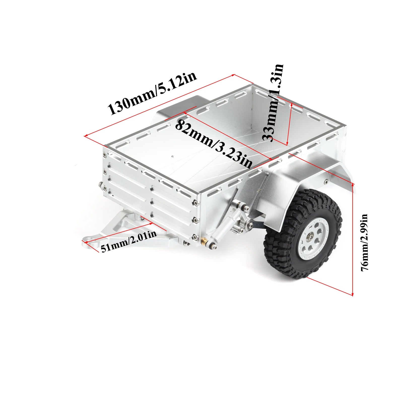 Scale Accessories TRX4M Utility Trailer with Hitch Mount CNC Aluminum for 1/18 RC Crawler TRX4-M Bronco Defender K10 High Trail