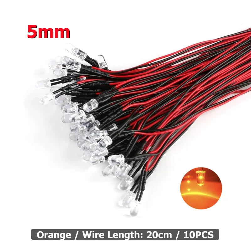 10Pcs 3mm 5mm LED Light 3V-12V Red Green Blue White Multicolor Pilot lamp For RC Crawler Car Traxxas TRX4 Axial Toy Parts