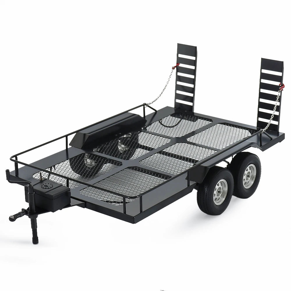 1/10 Dual Axle Metal Truck Trailer for RC Crawler SCX10 II III 90046 TRX4 TRX6 TF2 D90 CC01 RGT 86100 Redcat GEN8 YIKONG 4082