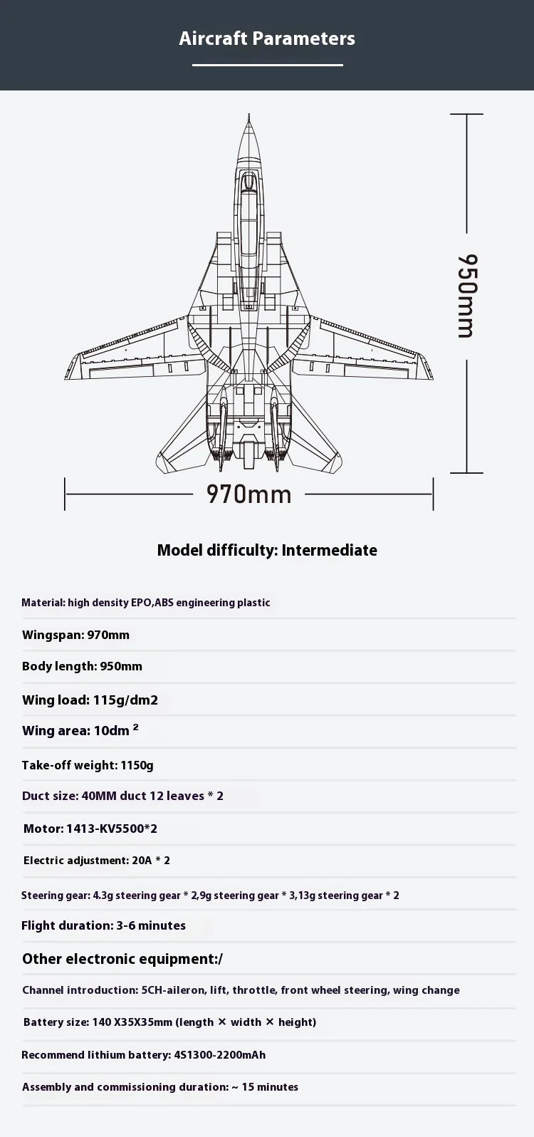 XFly RC Plane F-14 "Tomcat" Dual 40mm Twin Engine Ducted 970mm Wingspan Electric Fighter Fixed Wing Model Christmas Gift Toy