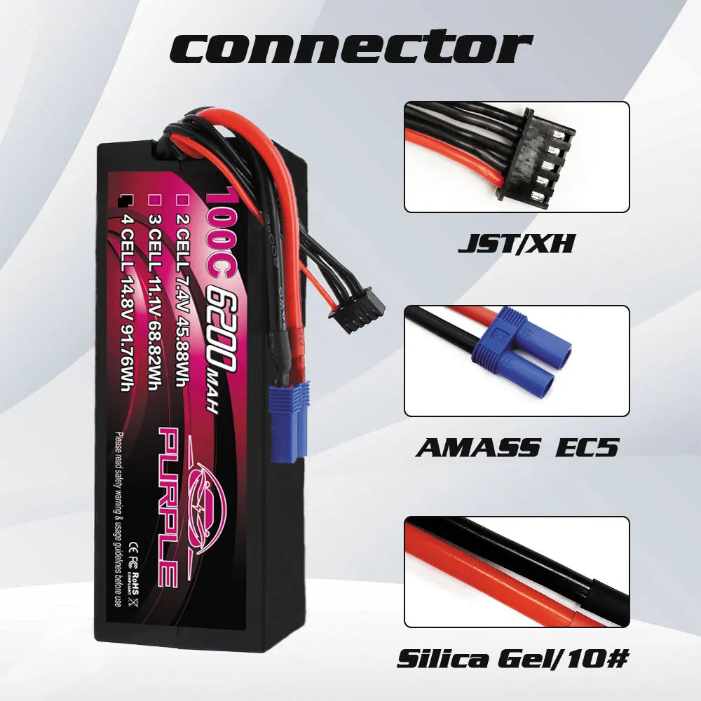 4S 14.8V Lipo Battery 6200mAh 100C Hardcase with EC5 Plug For RC Car Boat Vehicles Truck Tank Truggy Buggy Racing Hobby