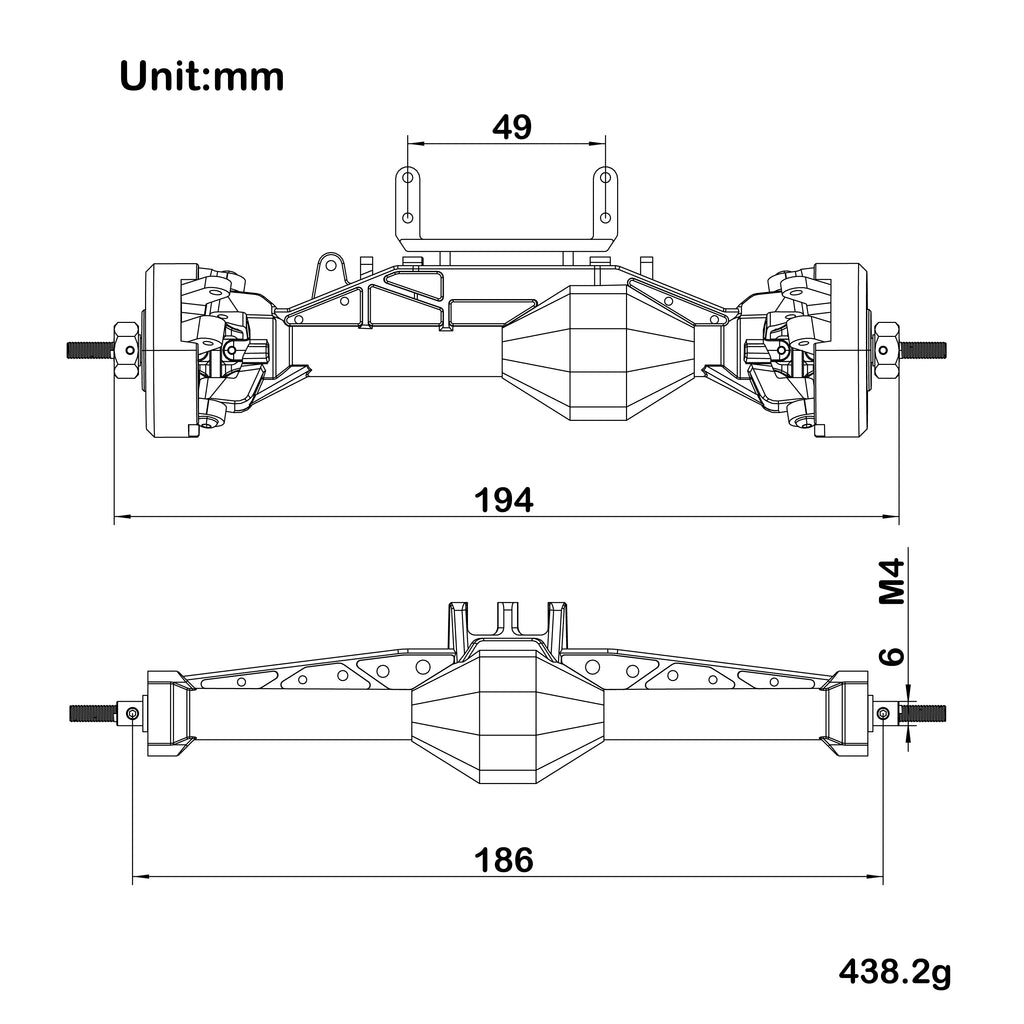 MEUS RACING 1/10 Nylon ISO Stright Axles with Front Axle Counterweight for Axial Capra II SCX10 II and Other DIY 1/10 RC Crawler