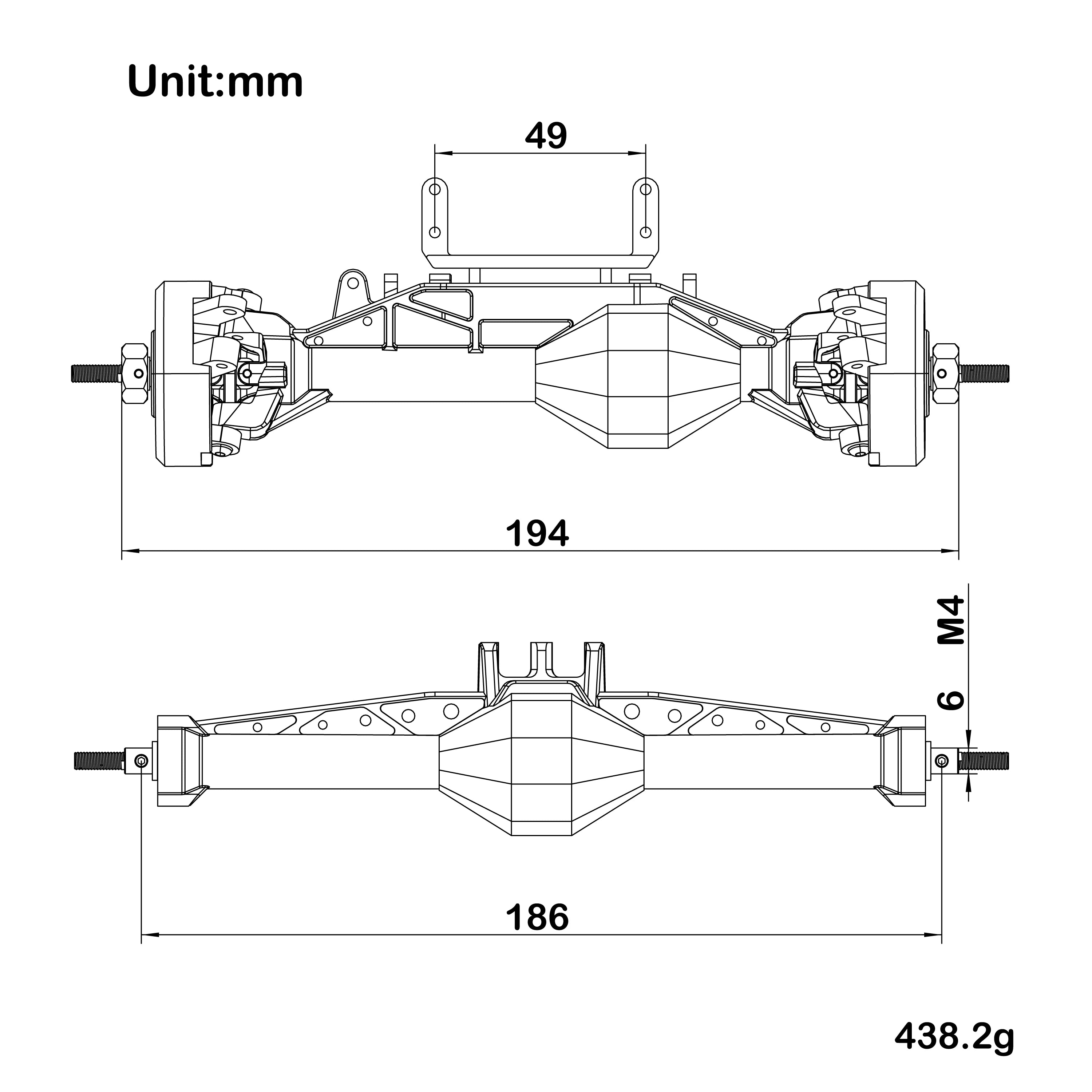 MEUS RACING 1/10 Nylon ISO Stright Axles with Front Axle Counterweight for Axial Capra II SCX10 II and Other DIY 1/10 RC Crawler
