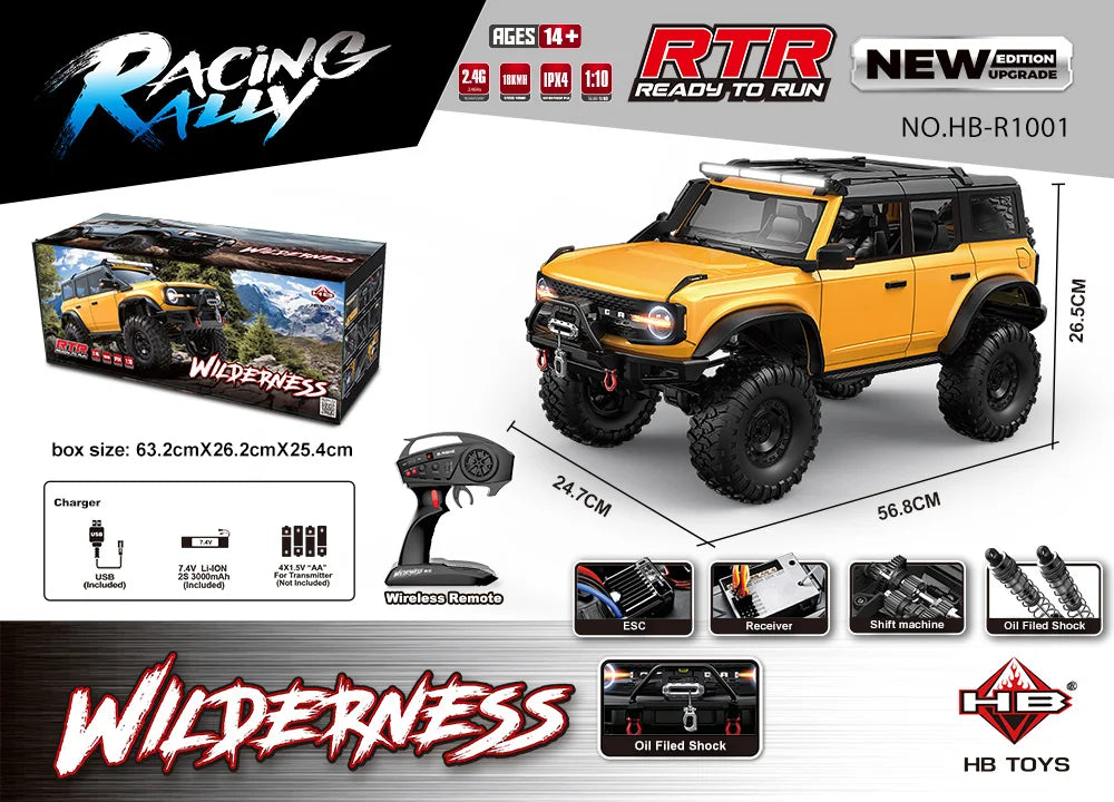 HB 1/10 RC Crawler R1001 4WD RTR Off-road Car with LED 2.4G Electric Remote Control Climbing Rock Buggy Vehicle for Adults