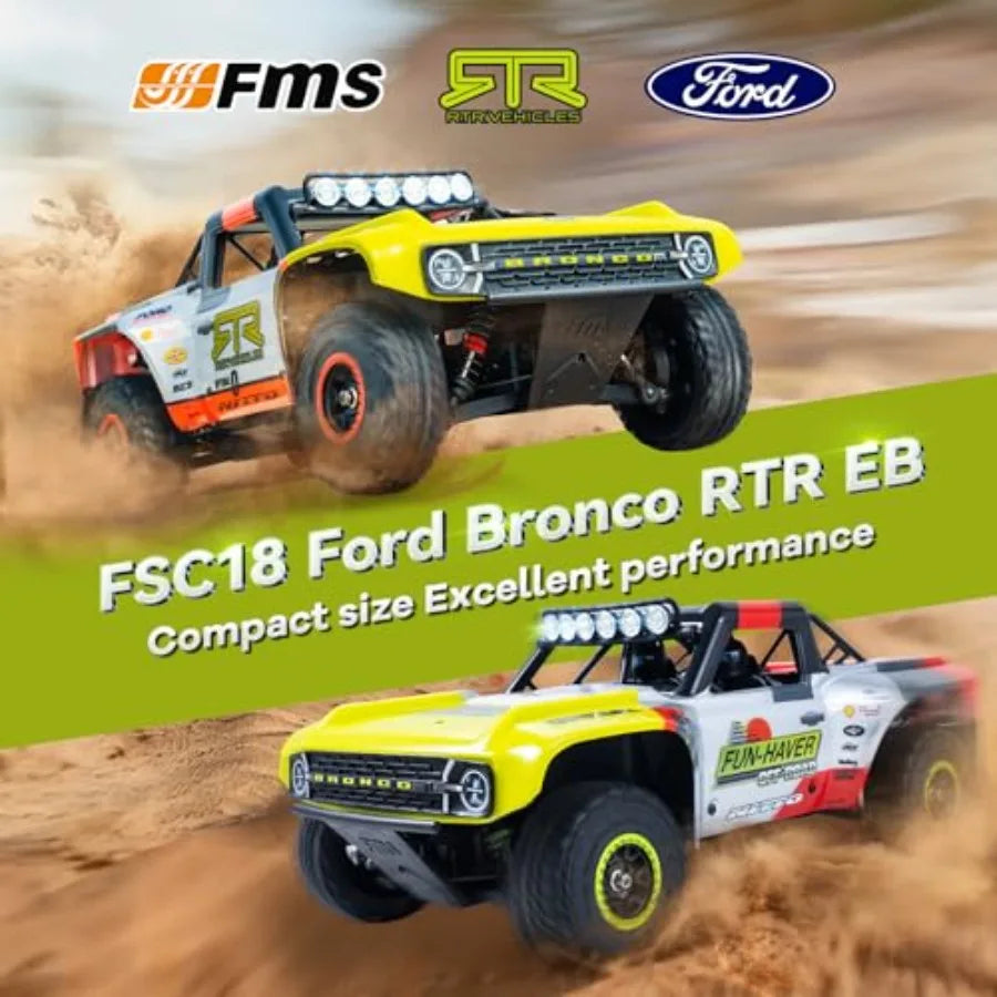 FMS 1/18 FSC18 Ford Bronco RTR EB Brushed RC Short Course Licensed by Ford High Speed 4x4 Off-Road RC Car Waterproof Remote Con