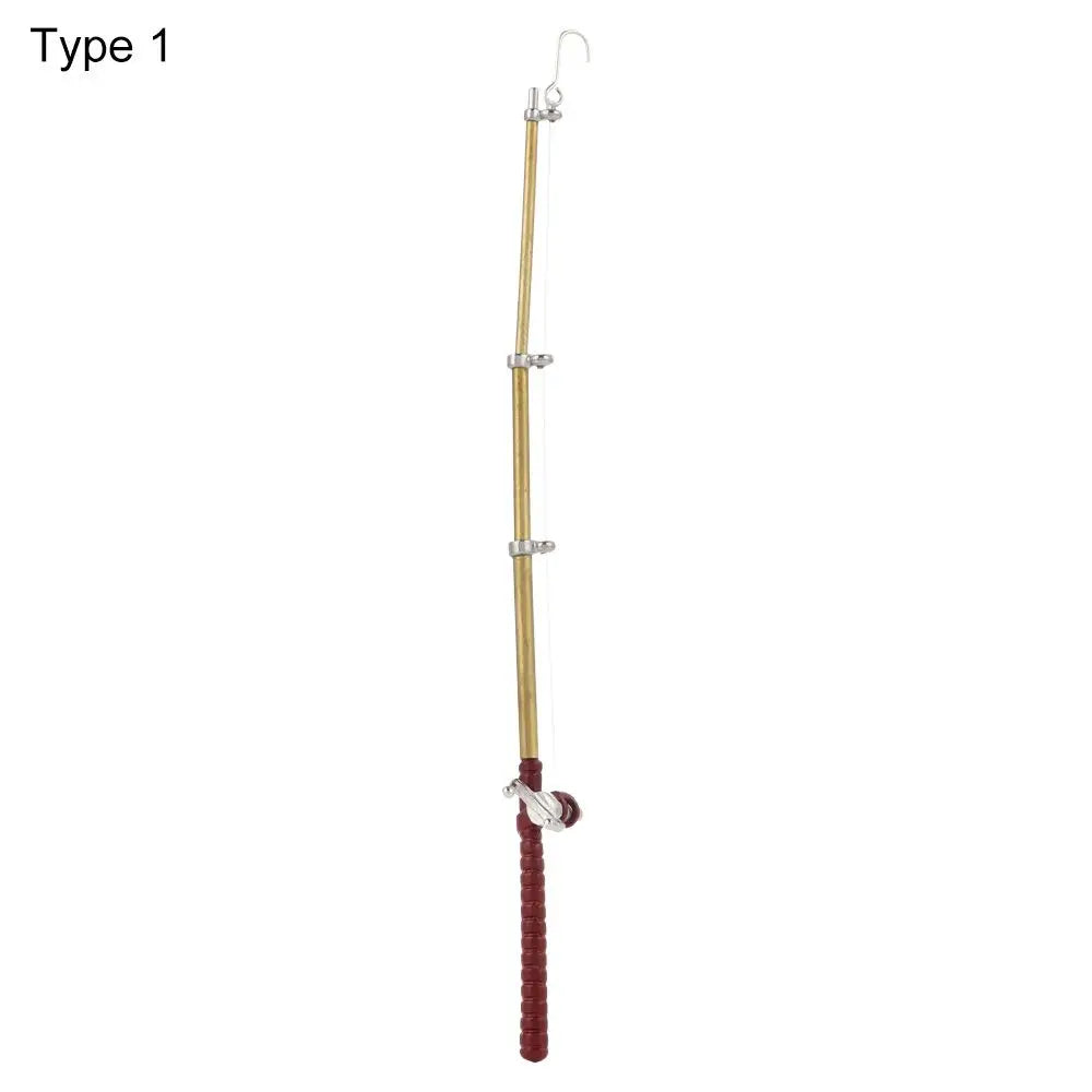 1:12 Miniature Fishing Rod Fish Pole Trammel Net Dollhouse Decoration Doll Accessories Scene Model Micro Landscape Fairy Garden
