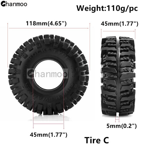 1.9in Crawler Tires Rock Wheels Mud Tyre for 1/10 Scale RC Car Axial Traxxas SCX10 II III TRX4 RC4WD D90 YK4102 Gen8 Redcat