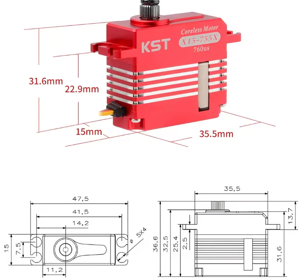 KST X15-755X 10.2Kgf.cm 0.04sec Coreless Mini Digital Metal Gear Tail Servo For RC Helicopters