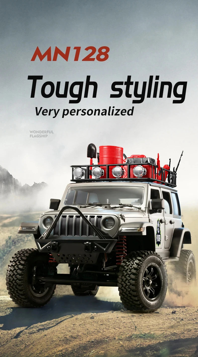 1/12 MN128 RC Car 4WD Jeep Model 2.4G Remote Control LED Light 4X4 Off Road 4WD Climbing RC Truck Electric Toy Car Gift for Boy