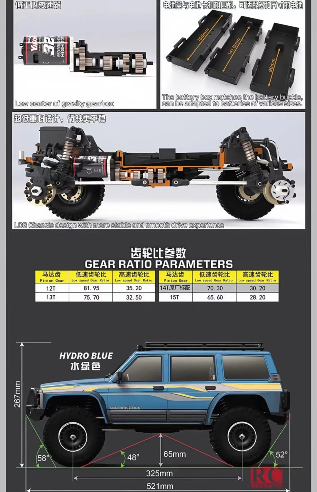 YIKONG YK4107/PRO 1/10 Scale 4WD RC Car Dual Speed Brushless Off-Road Crawler Truck Realistic RC Model Toy Gift for Ages 14+