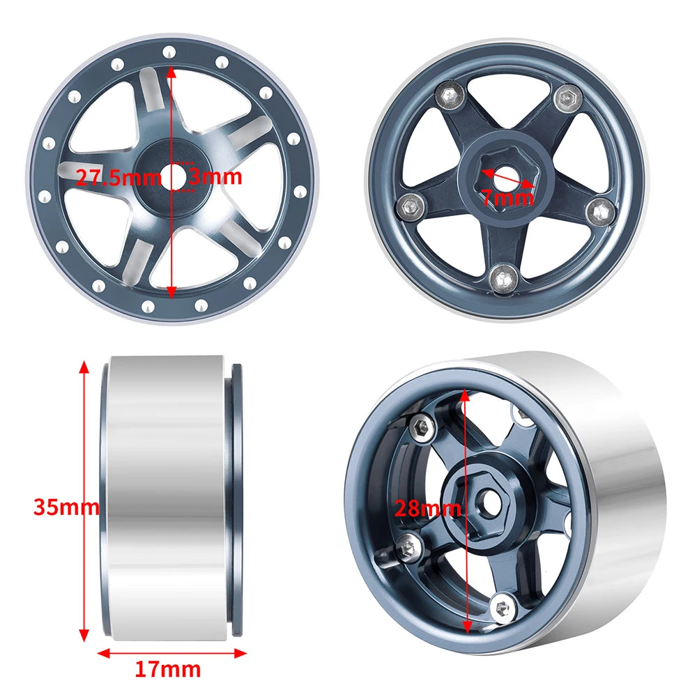 AXSPEED 4PCS CNC Aluminium 1.3inch Beadlock Wheel Rim Wheel Hub for TRX4M Axial SCX24 FMS FCX24 1/18 1/24 RC Crawler Car