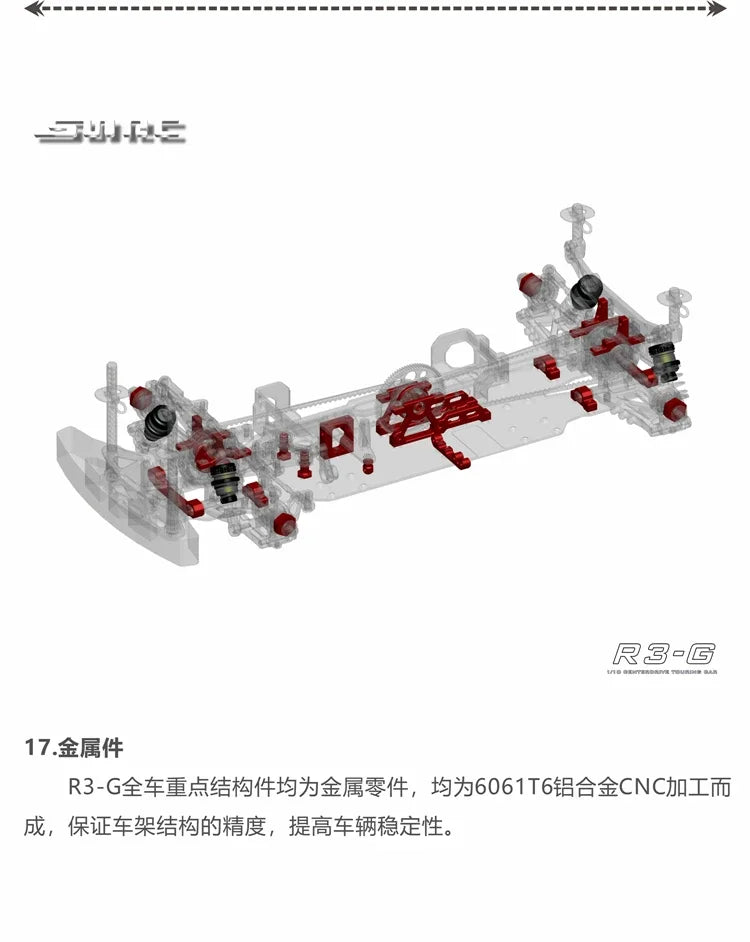 SNRC 120002 R3-G 1/10 RC Remote Control Vehicle Professional 4WD Electric Touring Car Racing Flat Car Frame
