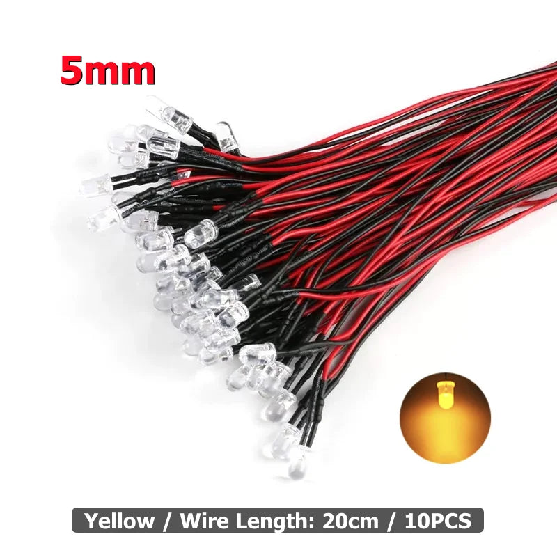 10Pcs 3mm 5mm LED Light 3V-12V Red Green Blue White Multicolor Pilot lamp For RC Crawler Car Traxxas TRX4 Axial Toy Parts