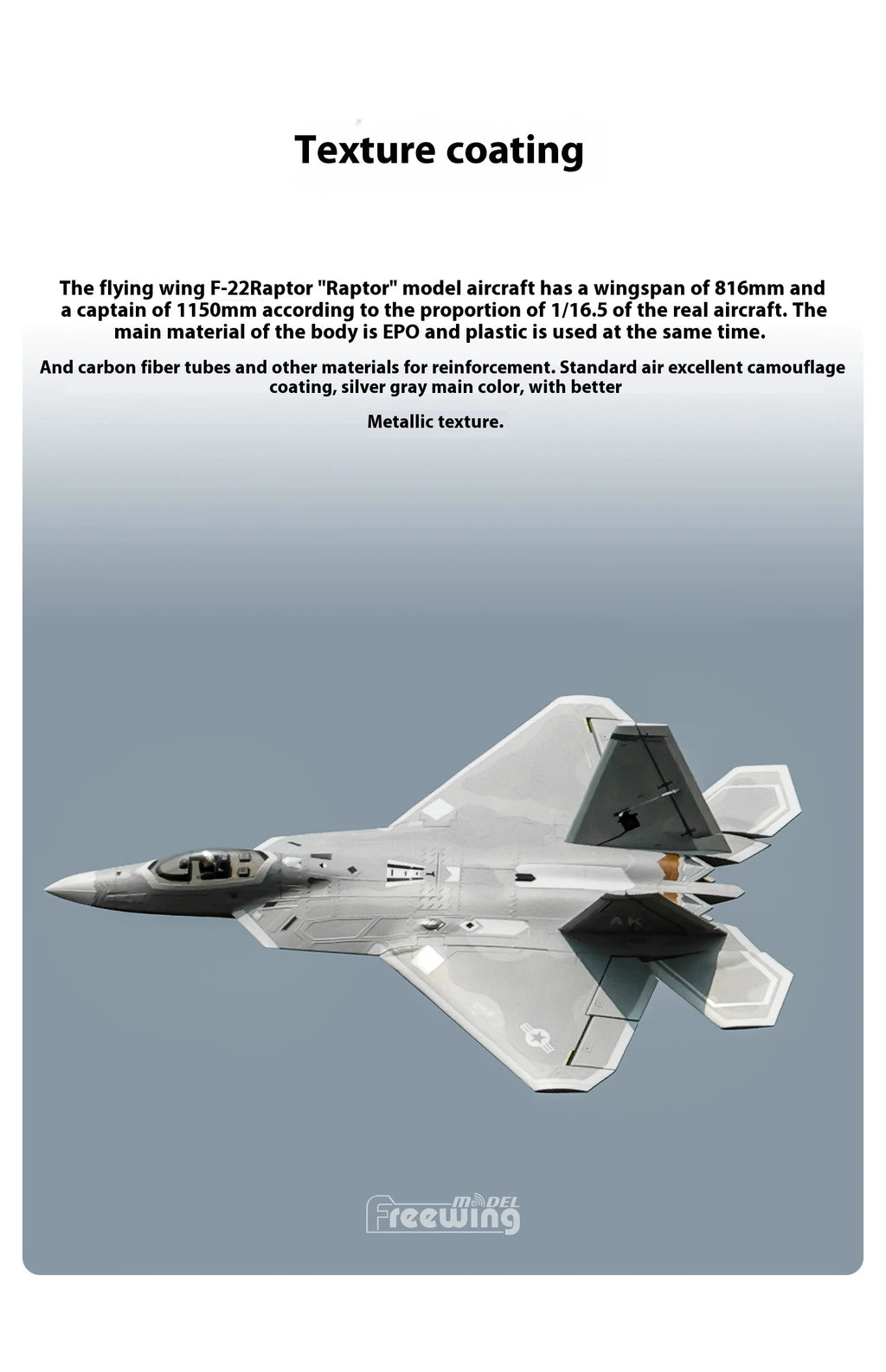 Freewing Flying Wing Model 70mm F-22 Raptor American "Raptor" Channel Fifth Generation Fighter Model Aircraft Toy Model