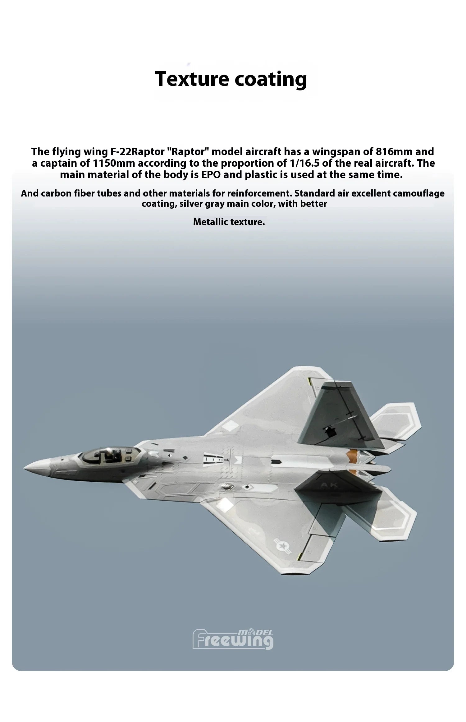 Freewing Flying Wing Model 70mm F-22 Raptor American "Raptor" Channel Fifth Generation Fighter Model Aircraft Toy Model