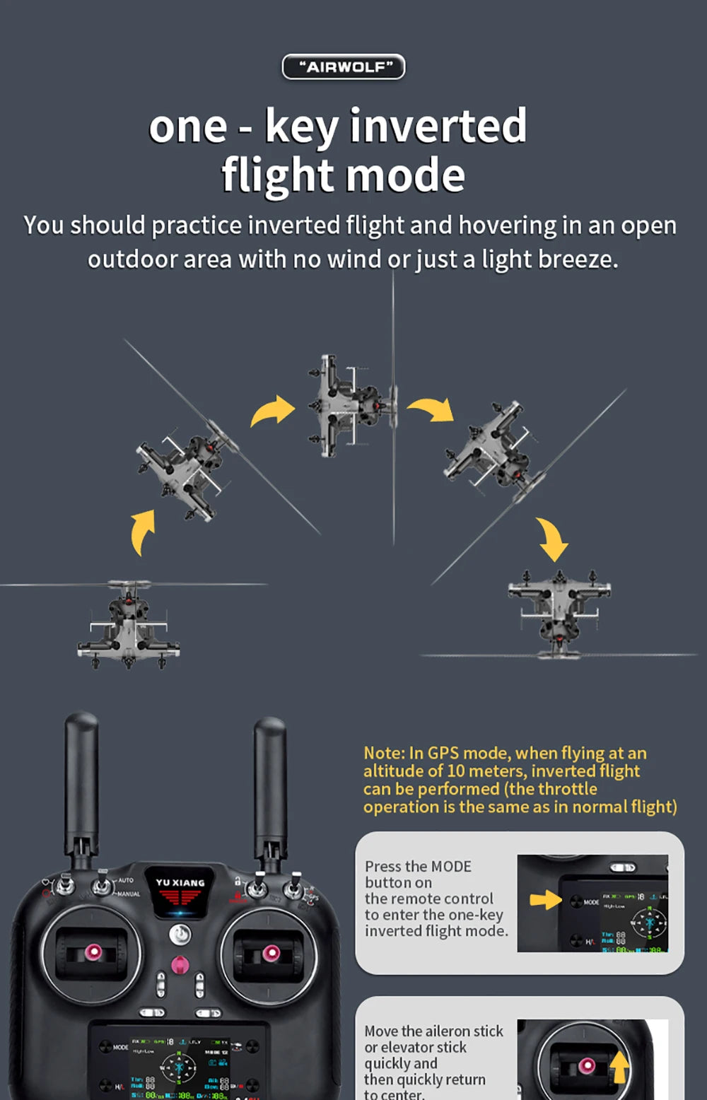 YUXIANG Airwolf RC Helicopter 1:34 9CH GPS Brushless Optical Flow Positioning