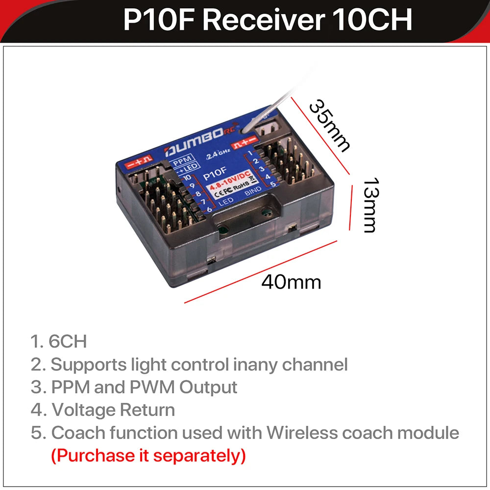 DUMBORC 2.4G 10CH Digital Radio Remote Controller DDF-350 Transmitter with Receiver  for RC Car Boat Tank LCD FHSS System