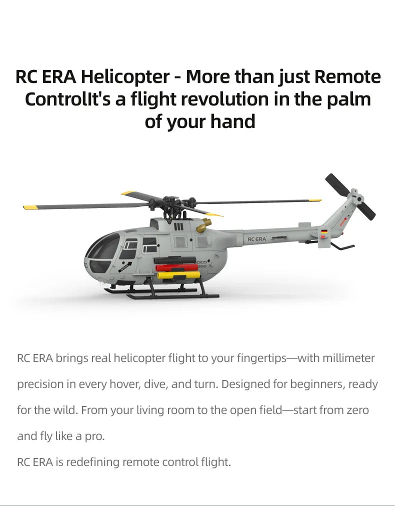 RC ERA C186S Remote Control Helicopter Six-Pass Simulation Brushless Flight Model BO105 Optical Flow Positioning Boy Toy Gift