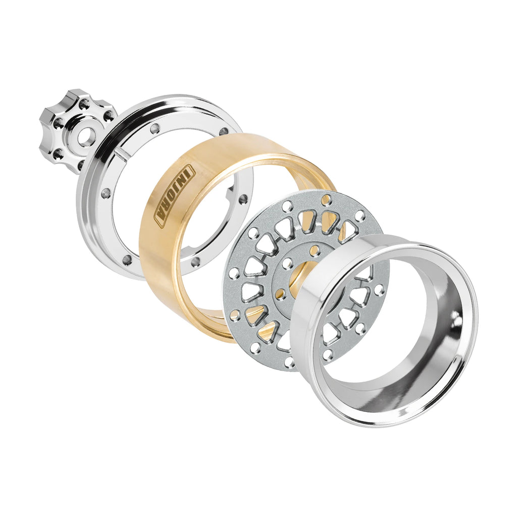 INJORA ModuWheel 1.3" Brass & Aluminum Beadlock Wheels, Negative Offset, for 1/18 1/24 RC Crawlers