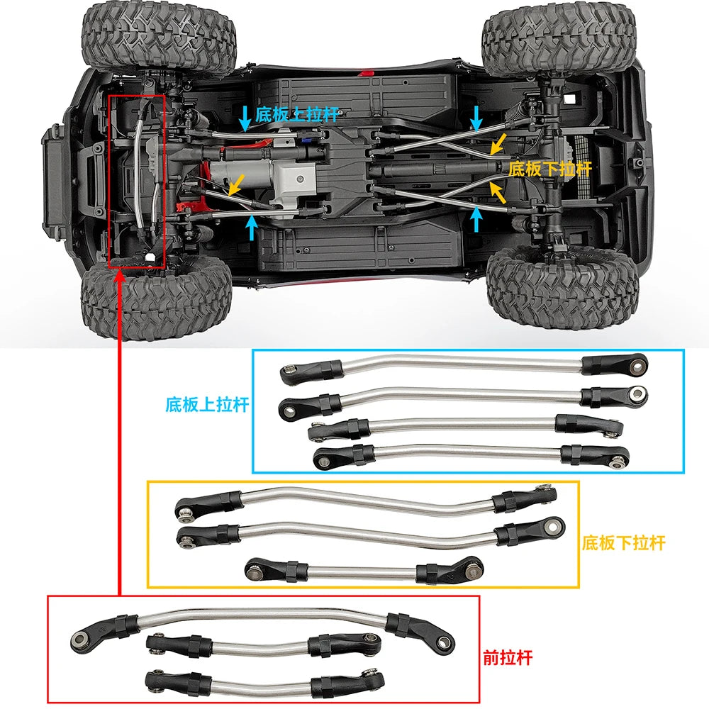 YEAHRUN Metal Links Suspension Linkage with Plastic Rod End for Axial SCX10 II Wraith TRX4 1/10 RC Crawler Car Parts