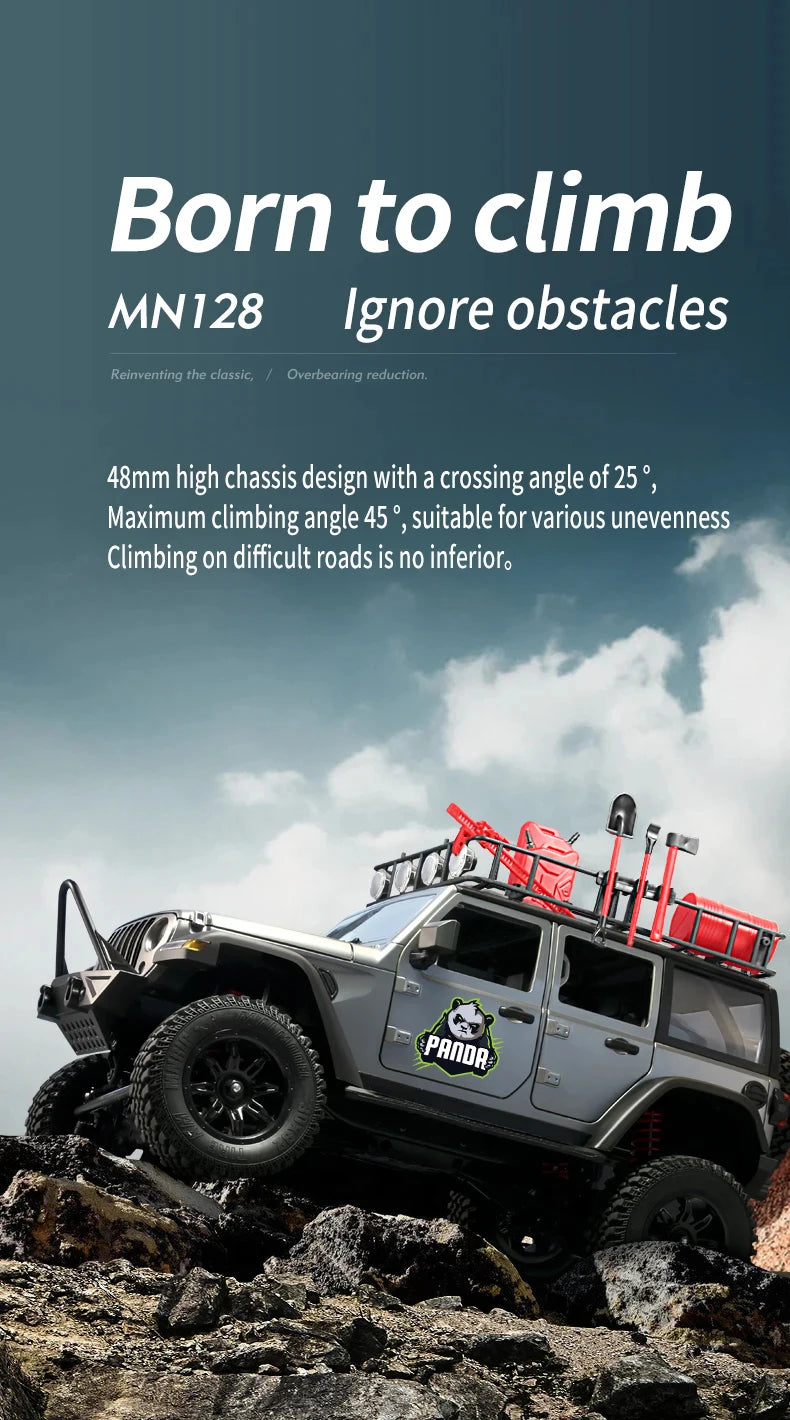 1/12 MN128 RC Car 4WD Jeep Model 2.4G Remote Control LED Light 4X4 Off Road 4WD Climbing RC Truck Electric Toy Car Gift for Boy