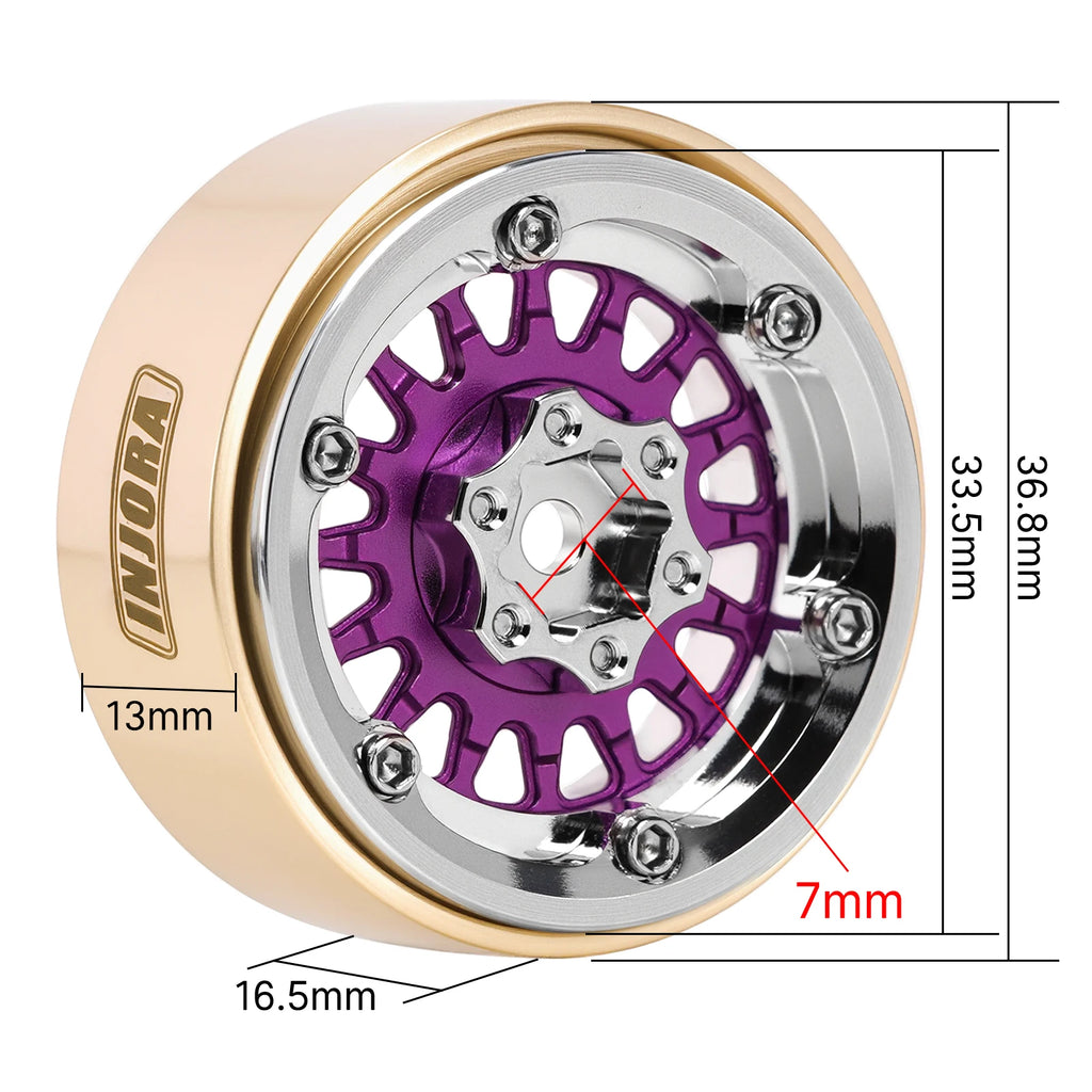 INJORA ModuWheel 1.3" Brass & Aluminum Beadlock Wheels, Negative Offset, for 1/18 1/24 RC Crawlers