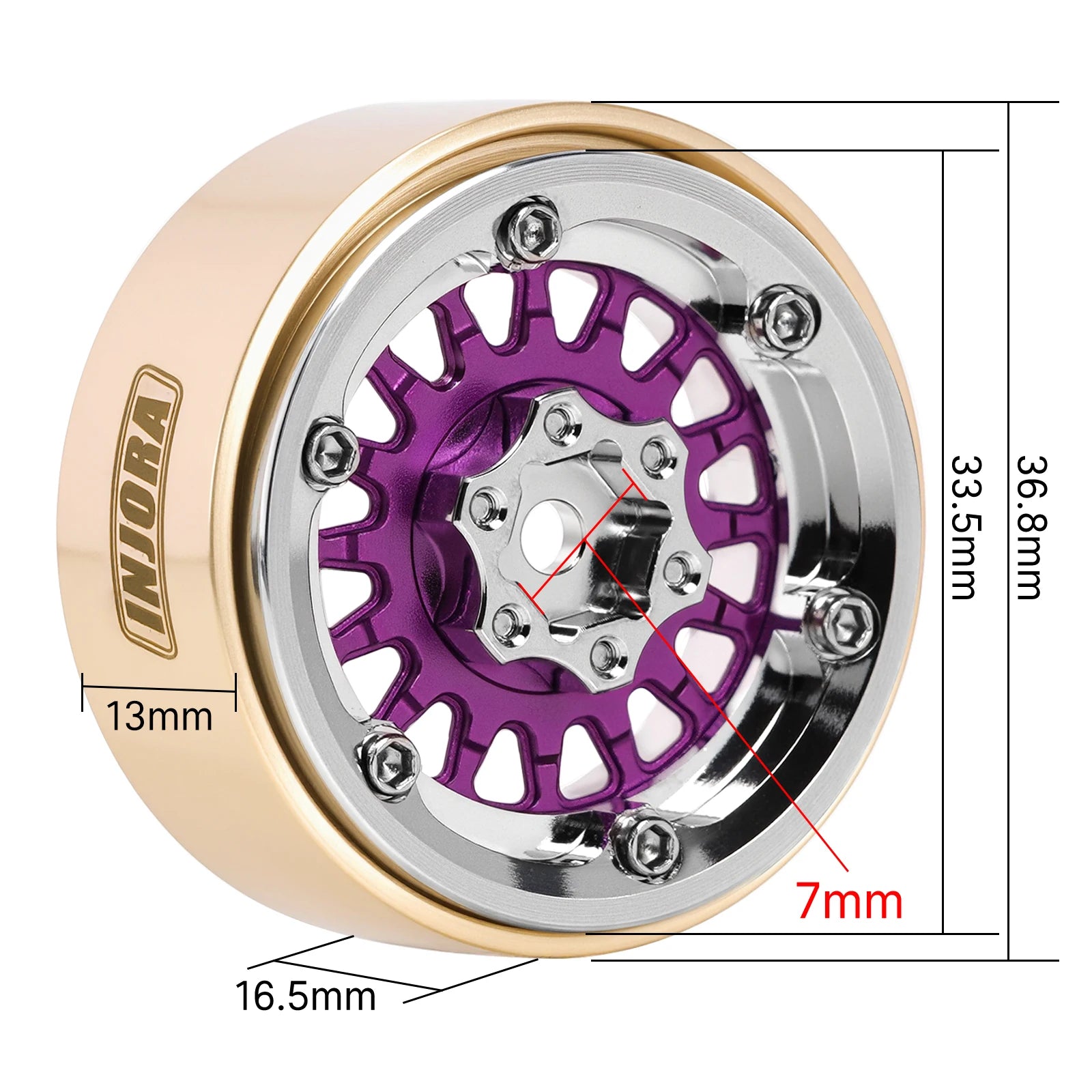 INJORA ModuWheel 1.3" Brass & Aluminum Beadlock Wheels, Negative Offset, for 1/18 1/24 RC Crawlers