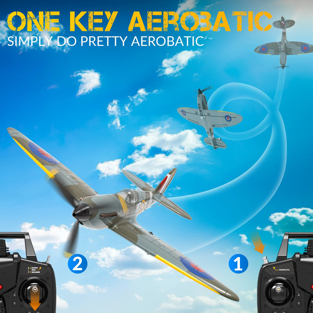 Volantex New Spitfire RC Plane EPP 400mm Wingspan RC Fighter One Key Aerobatic 2.4G 4CH RTF Warbird Plane