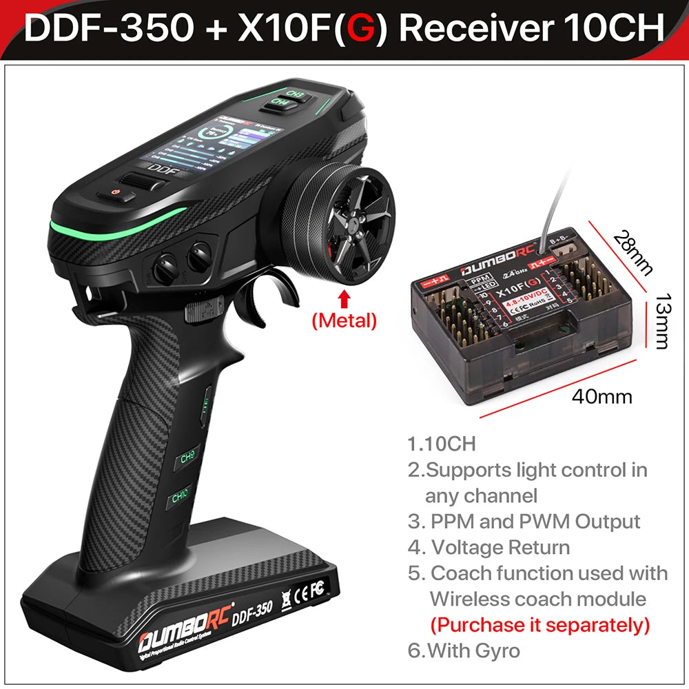 DUMBORC DDF-350 Transmitter with Receiver 2.4G 10CH Digital Radio Remote Controller for RC Car Boat Tank LCD FHSS System
