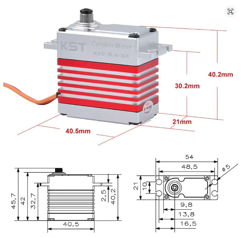 KST X20-8.4-50 V8.0 Brushless Metal Gear Digital Servo 0.15sec 45kg for Large Scale RC Plane 1/8 1/10 On-road Off-road RC Car