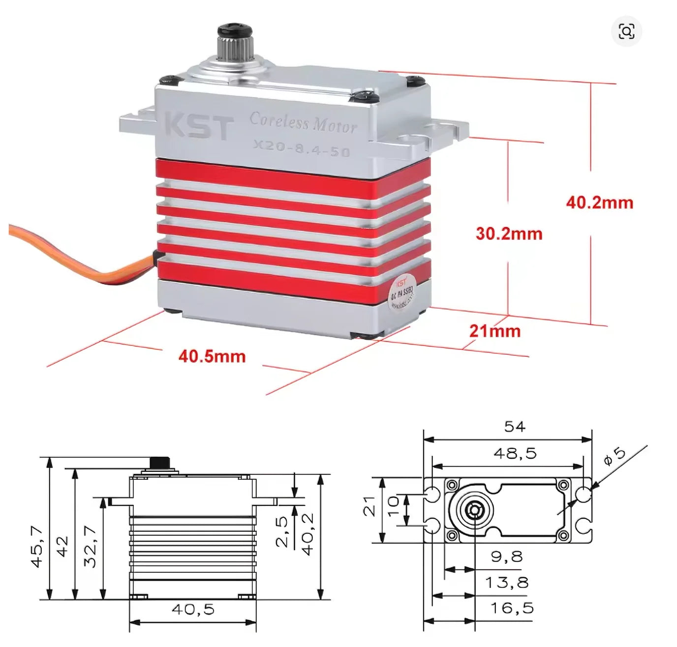 KST X20-8.4-50 V8.0 Brushless Metal Gear Digital Servo 0.15sec 45kg for Large Scale RC Plane 1/8 1/10 On-road Off-road RC Car