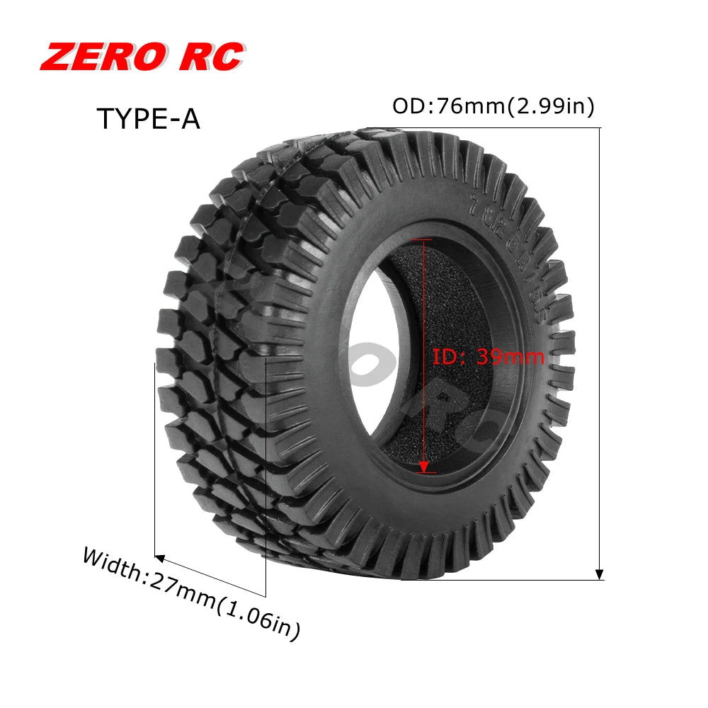 RC Crawler Car Soft 1.55" Off Road Mud Tires 76*27mm 95*35mm Foam Insert For D90 TF2 Tamiya CC02 LC70 MST JIMNY Blocks WHEEL