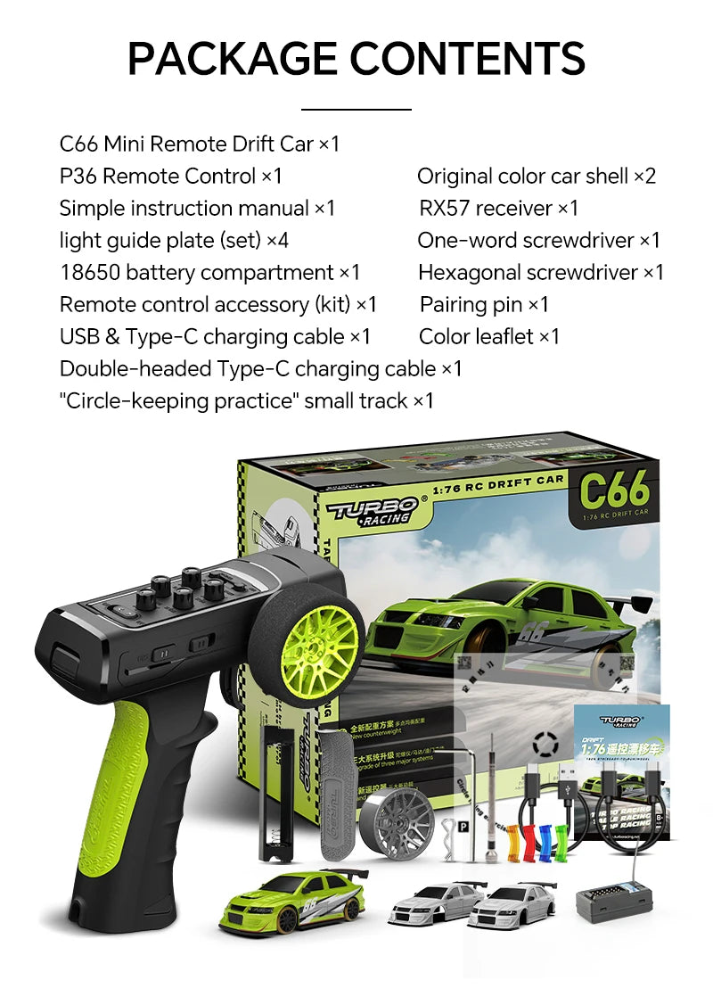 Turbo Racing 1:76 C66 Drift RC Car RTR Radio Full Proportional Remote Control Toys Car With Gyro Children Desktop Toys Car