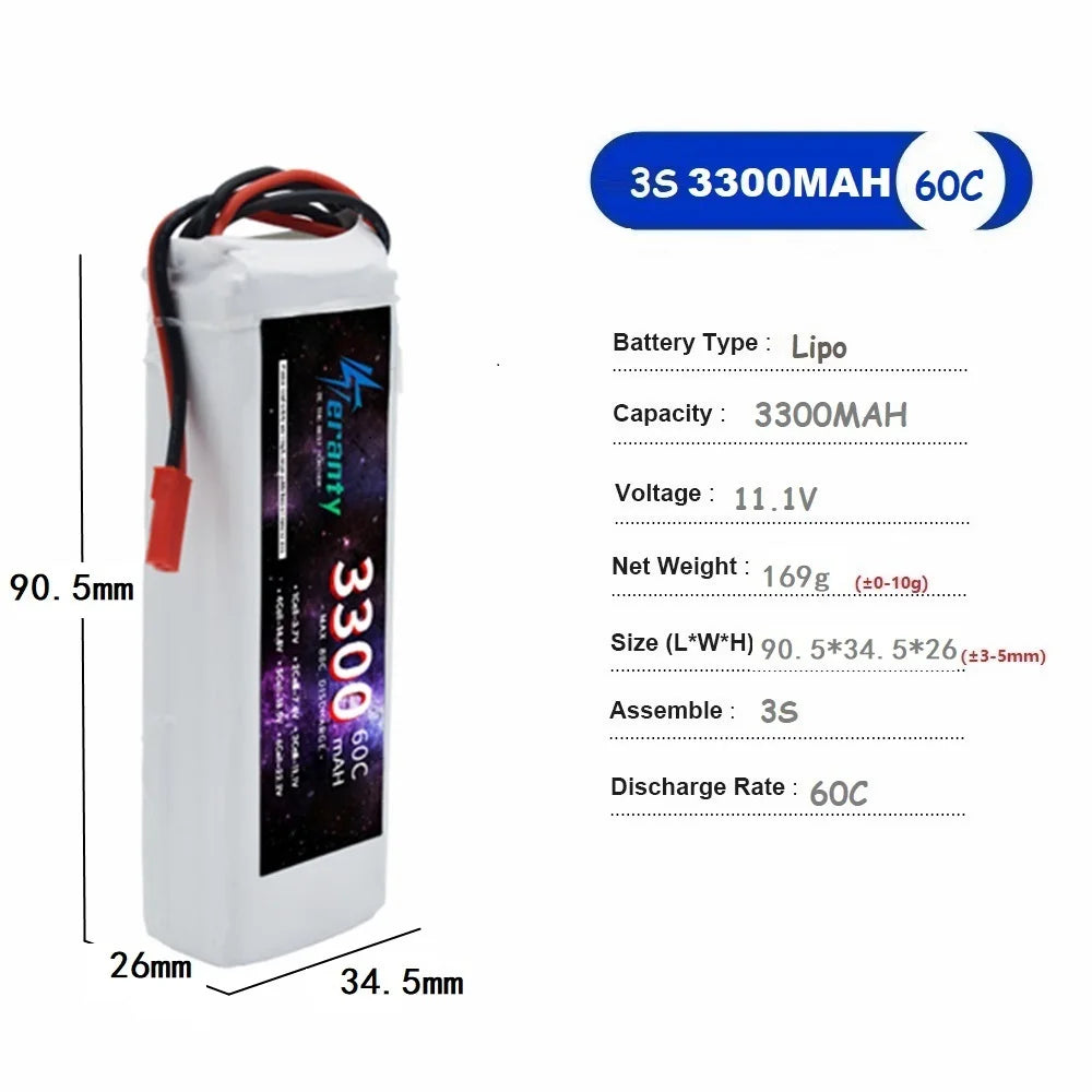 TERANTY 3S Lipo Battery 11.1V 1500/2200/2700/3000/3300/4200/5200/6000/6800/7800/8800/10400mAh For RC Car Airplane Boat
