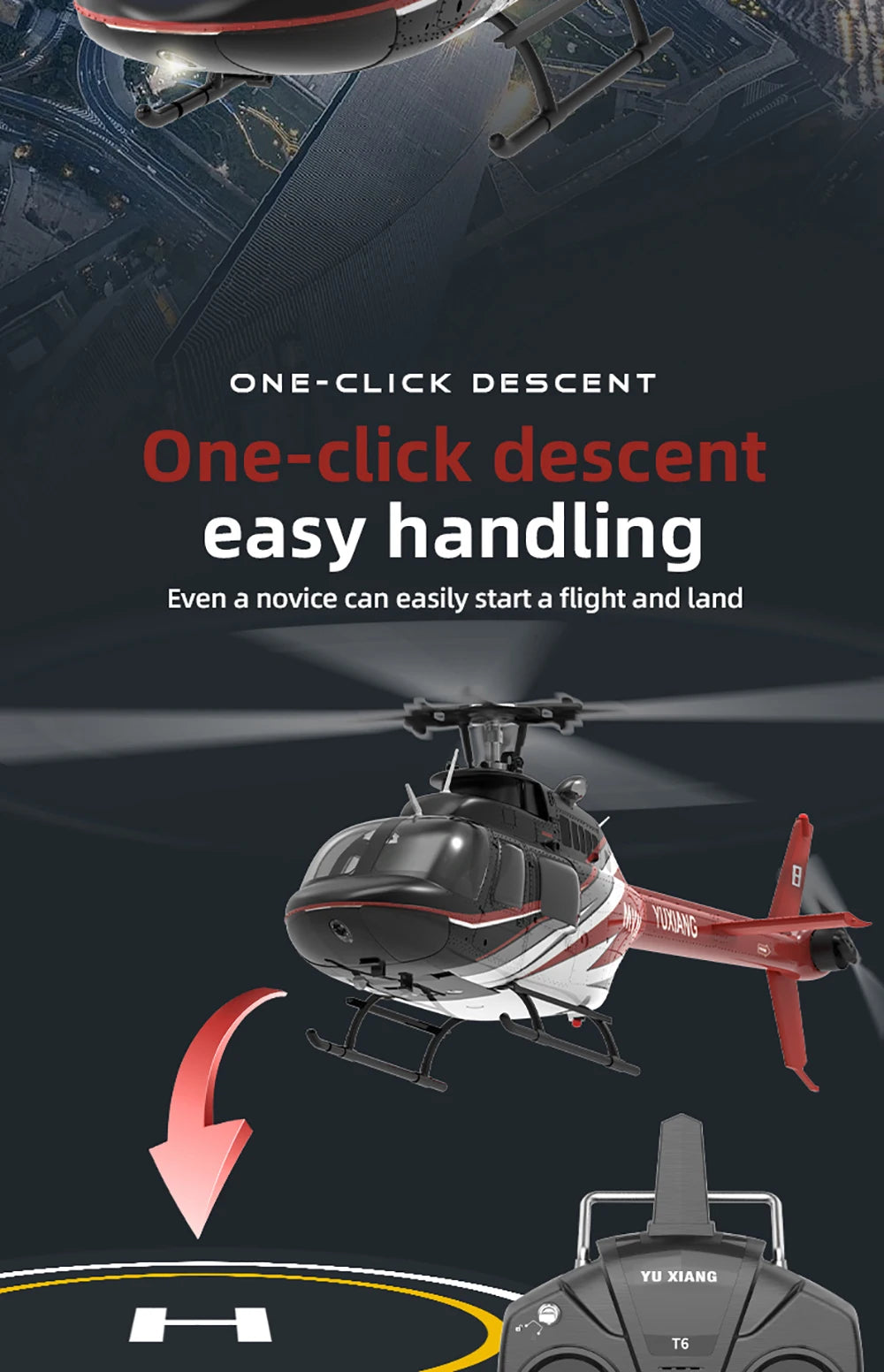 Original YUXIANG 2.4G 6CH Aileronless Bell-206 Helicopter Brushless Motor 6-Axis Gyro 120M Toys