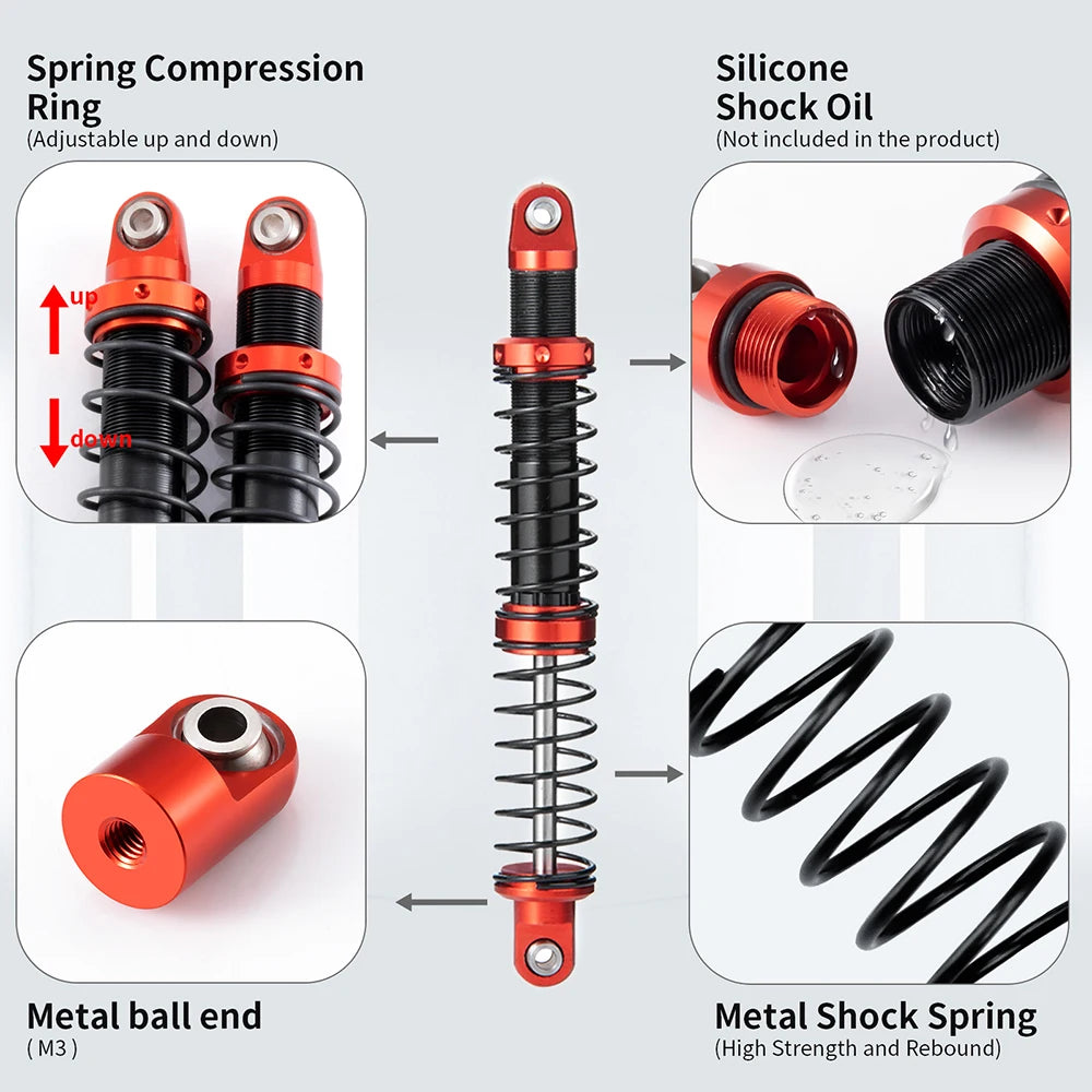 AXSPEED Metal Shock Absorber Oil Damper 75/85/95/105/115/125mm for 1:10 RC Crawler Car Axial SCX10 CC01 Wraith TRX4 TRX6 D90